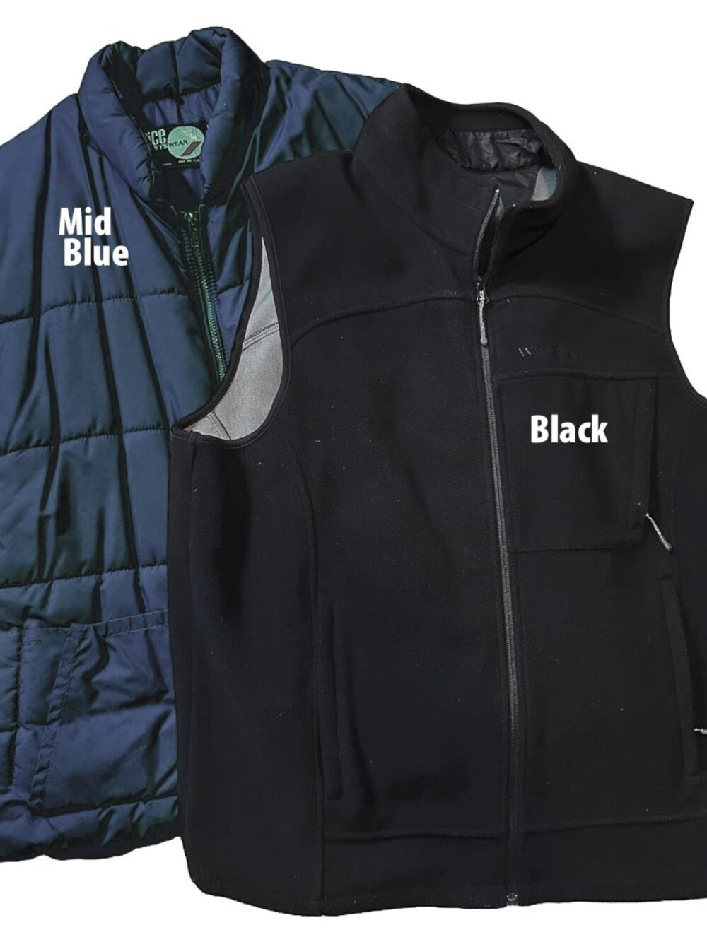 2 Men's Vests (Wind River Fleece & Rice Sportswear Puffer - Size XL - Retro